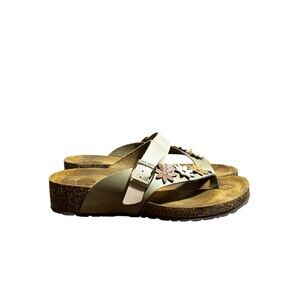 A. Giannetti Leather slip-on sandals. Buckle Strap,cork footbed. Women’s 9